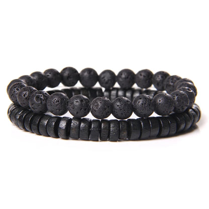 2Pcs Bead Bracelet Men Natural Tiger Eye Hematite Obsidian Beaded Bracelets Homme Energy Stretch Bracelet Men Jewelry