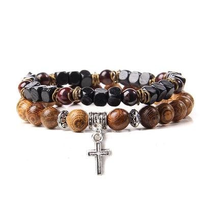 2Pcs Bead Bracelet Men Natural Tiger Eye Hematite Obsidian Beaded Bracelets Homme Energy Stretch Bracelet Men Jewelry
