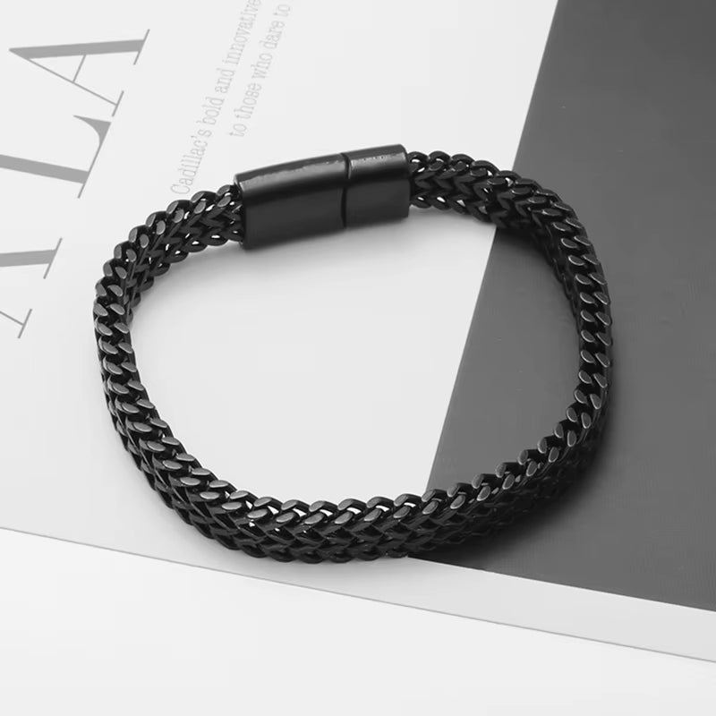 High-End Domineering Black and White Solid Color Men\\'S Stainless Steel Braided Sports and Leisure Bracelet