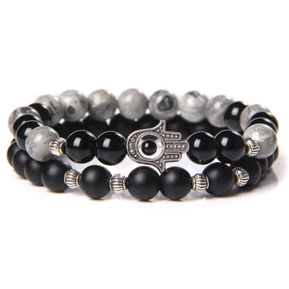 2Pcs Bead Bracelet Men Natural Tiger Eye Hematite Obsidian Beaded Bracelets Homme Energy Stretch Bracelet Men Jewelry