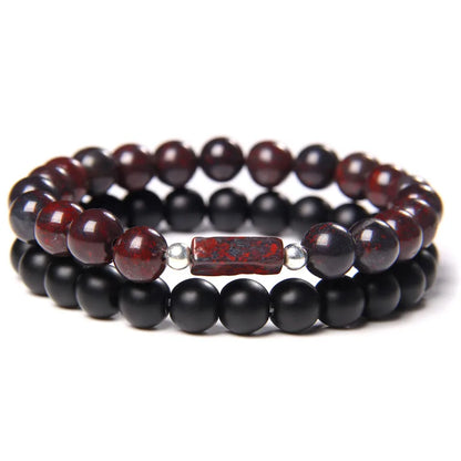 2Pcs Bead Bracelet Men Natural Tiger Eye Hematite Obsidian Beaded Bracelets Homme Energy Stretch Bracelet Men Jewelry