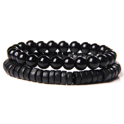 2Pcs Bead Bracelet Men Natural Tiger Eye Hematite Obsidian Beaded Bracelets Homme Energy Stretch Bracelet Men Jewelry