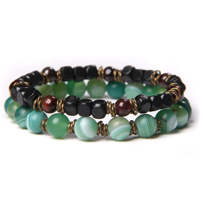 2Pcs Bead Bracelet Men Natural Tiger Eye Hematite Obsidian Beaded Bracelets Homme Energy Stretch Bracelet Men Jewelry