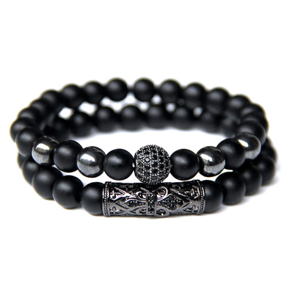 2Pcs Bead Bracelet Men Natural Tiger Eye Hematite Obsidian Beaded Bracelets Homme Energy Stretch Bracelet Men Jewelry