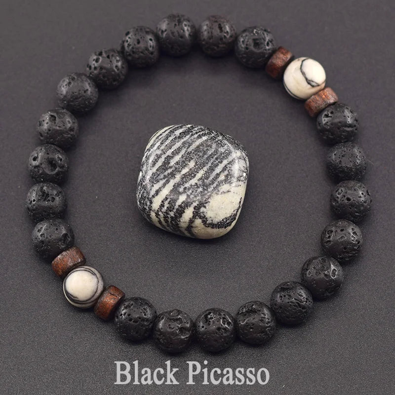 Lava Stone Men Bracelet Natural Labradorite Moonstone Bead Tibetan Buddha Bracelet Chakra Oil Diffuser Bracelet Men Jewelry