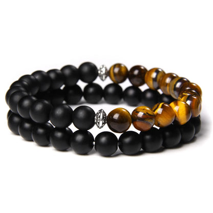 2Pcs Bead Bracelet Men Natural Tiger Eye Hematite Obsidian Beaded Bracelets Homme Energy Stretch Bracelet Men Jewelry