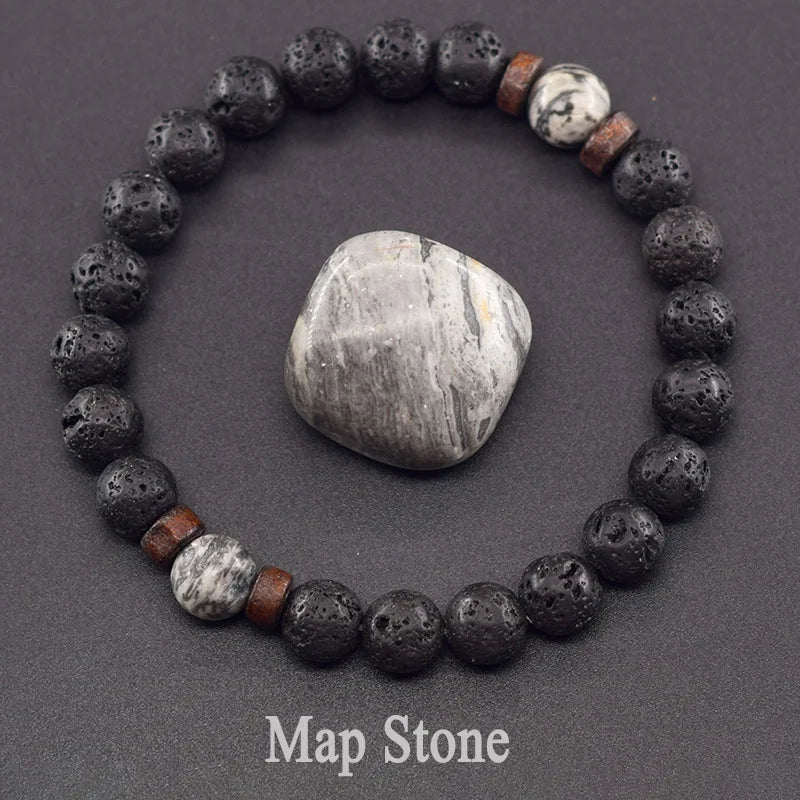 Lava Stone Men Bracelet Natural Labradorite Moonstone Bead Tibetan Buddha Bracelet Chakra Oil Diffuser Bracelet Men Jewelry