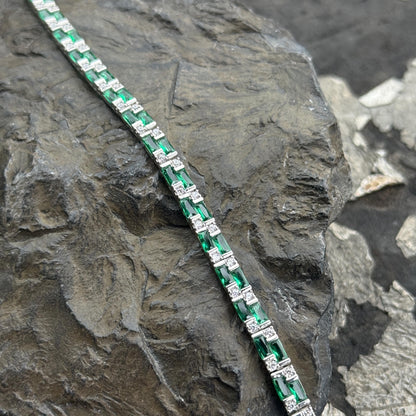 Silver Sapphire Bracelet, Men Luxury Blue Sapphire Tennis Bracelet, Elegant Sapphire Tennis Bracelet, Bracelet for Men, Square Cut Bracelet